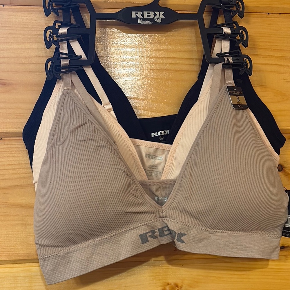 RBX Ribbed Bralette Set - Black, Light Pink, Mauve